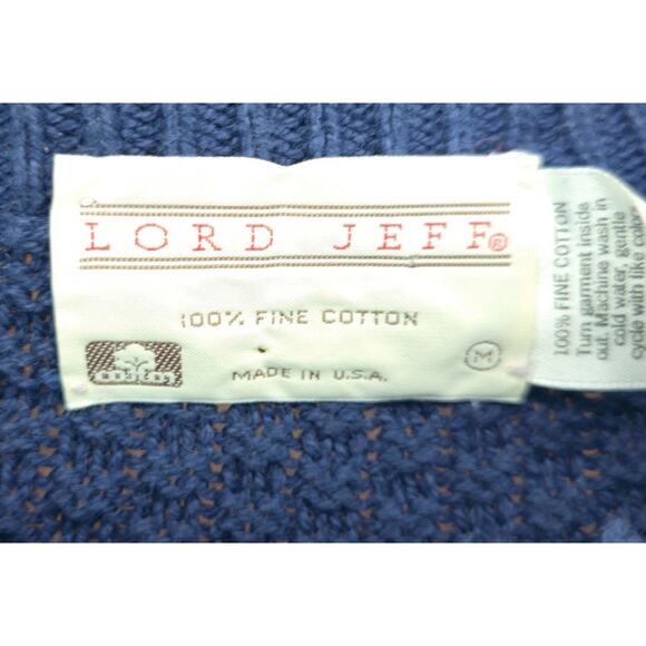 Vintage Lord Jeff Sweater Mens Medium Navy Blue 100% Fine Cotton RIbbed Knit USA - Picture 3 of 3